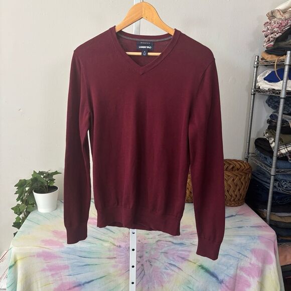 Lands' End Men's Burgundy Sweater size small v neck long sleeve sweater Pima - Picture 6 of 6